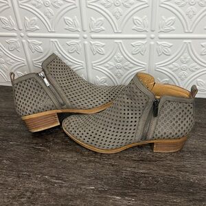 Lucky Brand Perforated Gray Suede Ankle Boots